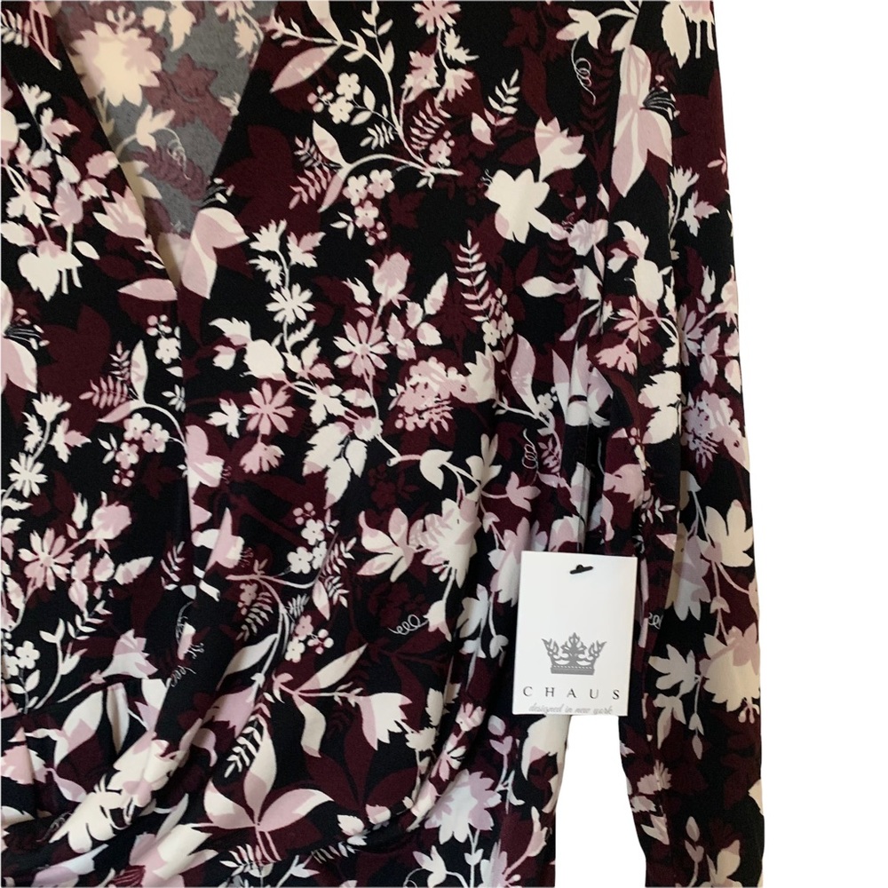 Chaus Burgundy V-Neck Wrap Blouse Size Medium - Picture 2 of 12